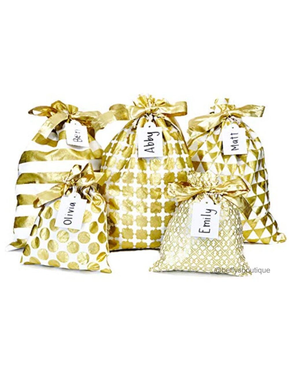 Reusable Cotton Fabric Gift Bags Set of 5 Handmade Ribbon Tie Christmas